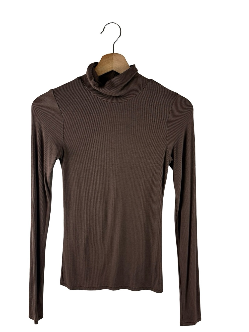 Joah Brown Ribbed Turtleneck Long Sleeve Top Knit Fitted Brown S/M NWOT
